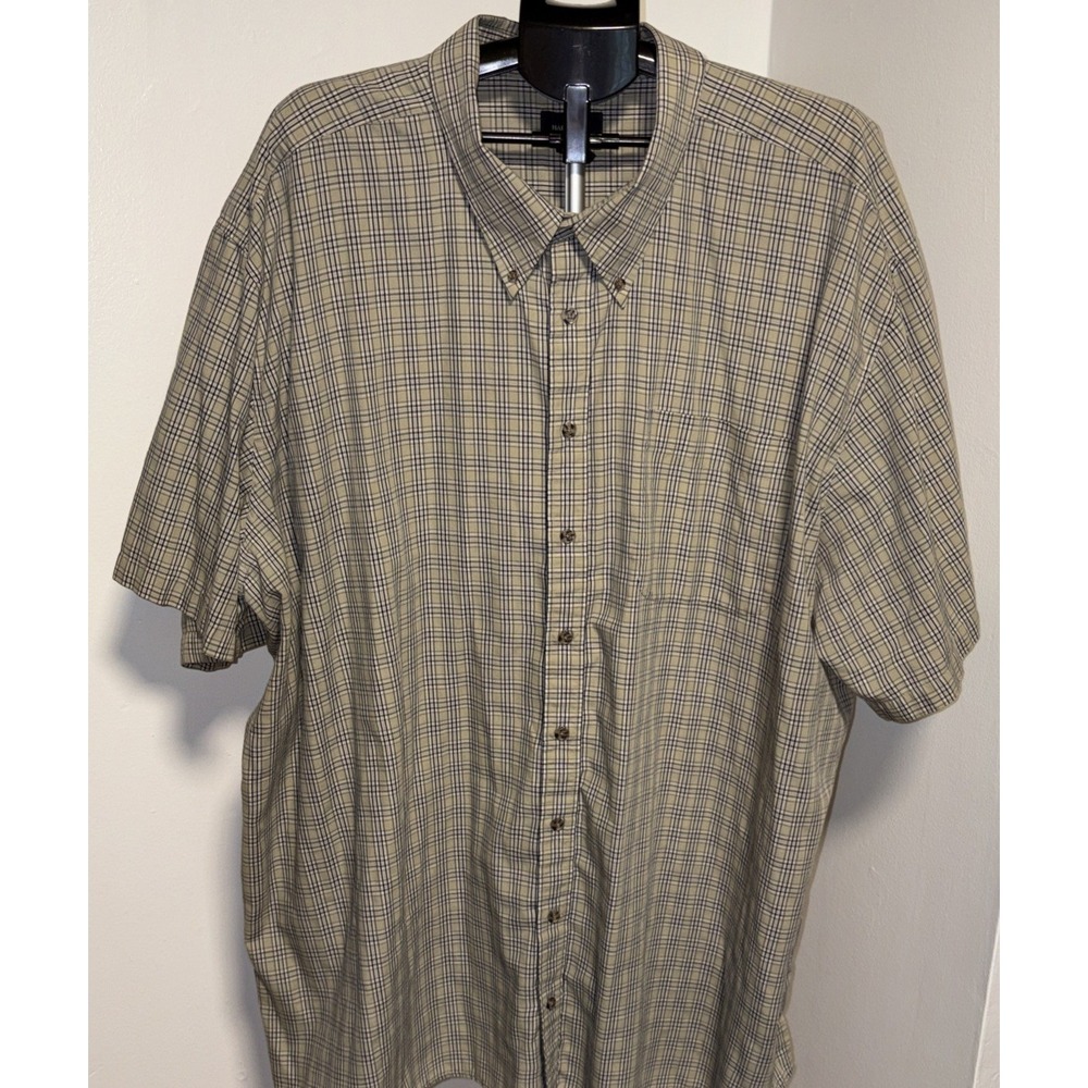 Harbor Bay Button Down Shirt Mens 5XL Brown Plaid Short Sleeve Casual Excellent